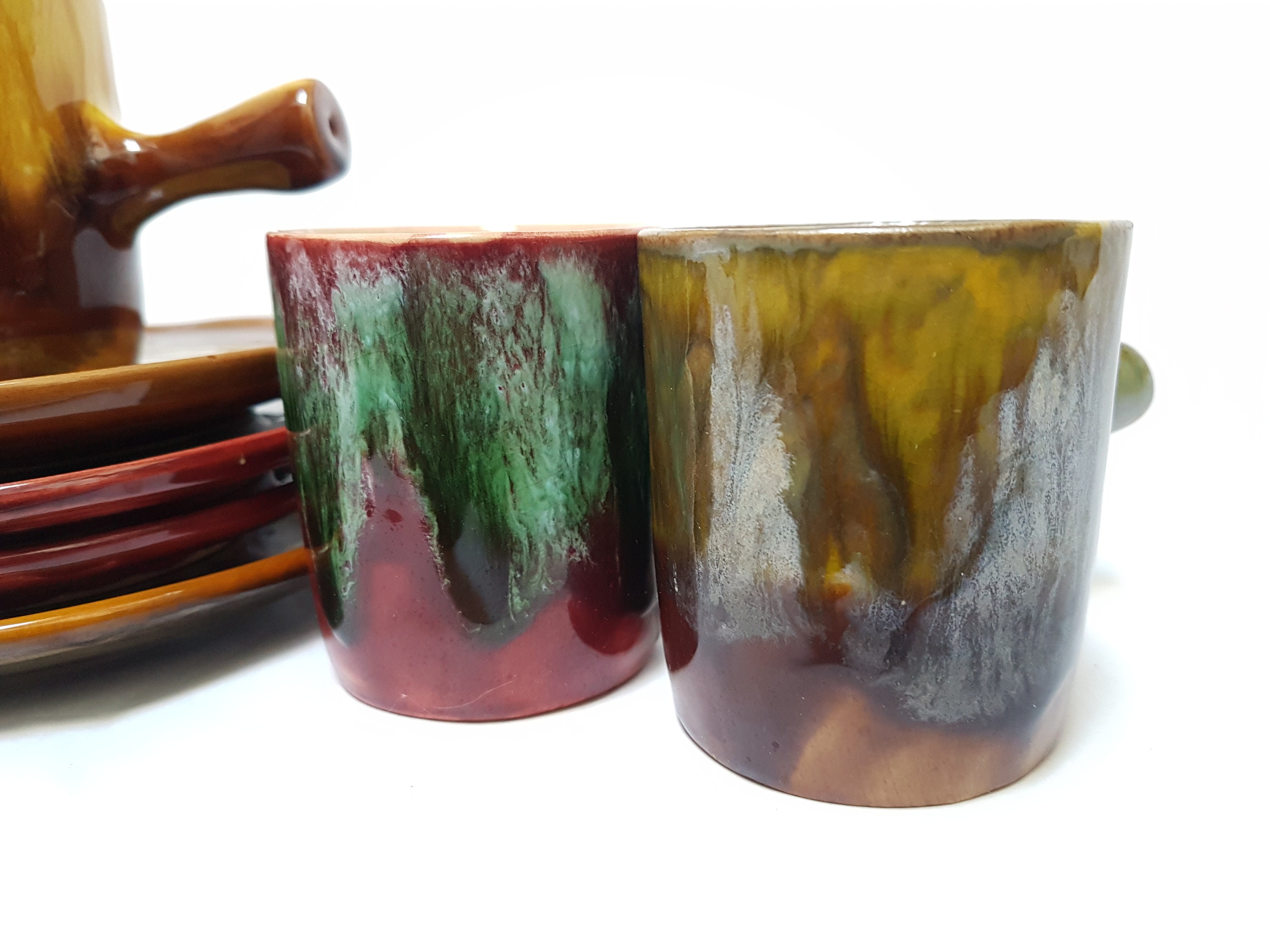 Vintage Rlm Chantrier Sauzelle Ile d'oléron Ensemble de Quatre Tasses à Café et Soucoupes Demi Tasse