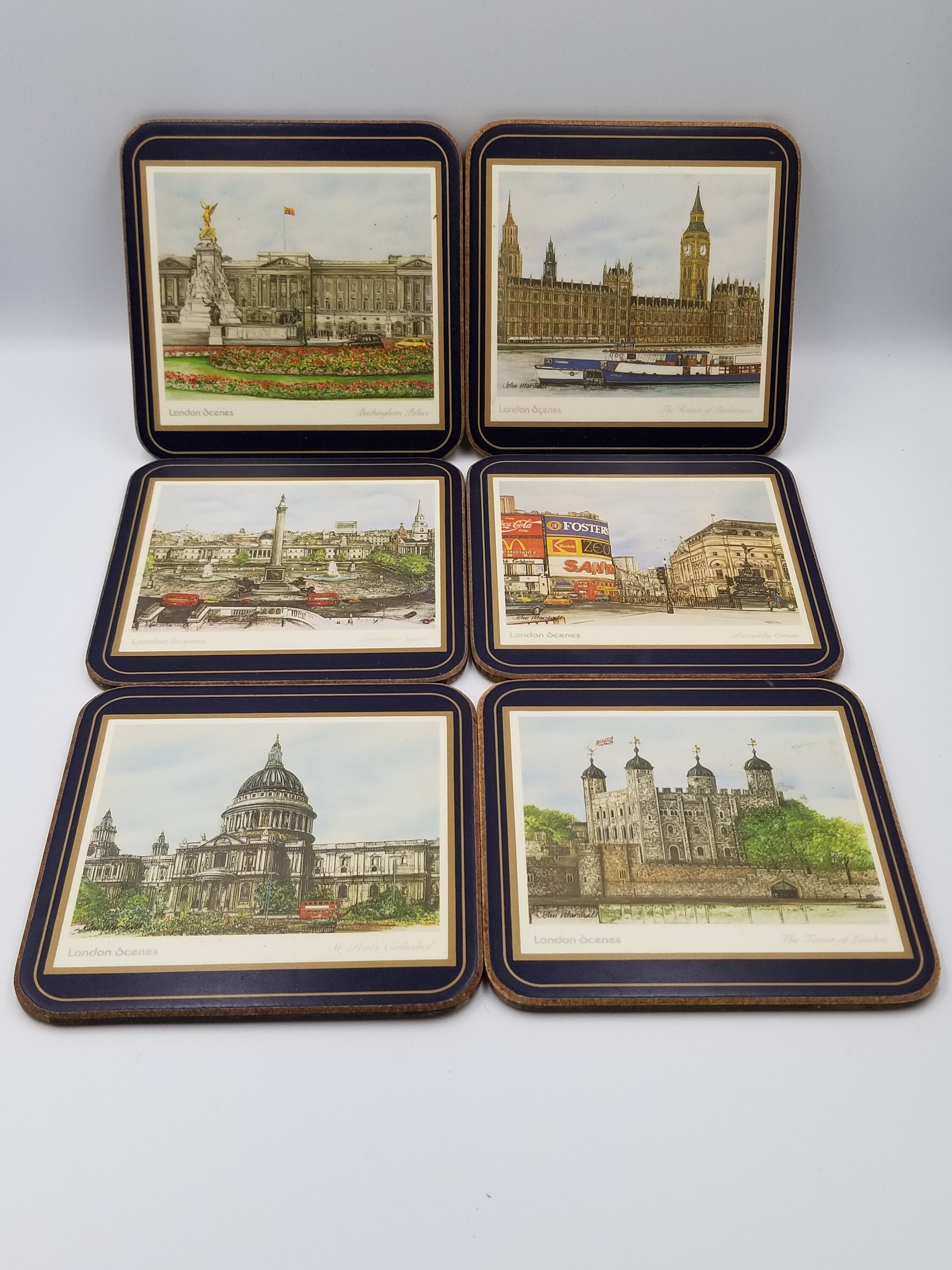 Vintage Pimpernel Cork Backed Coasters Londres Monuments Trafalgar Square Parlement St.paul's Cathed