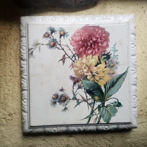 Antique French Choisy Le Roi Large Ironstone Table Trivet with Floral Transferware