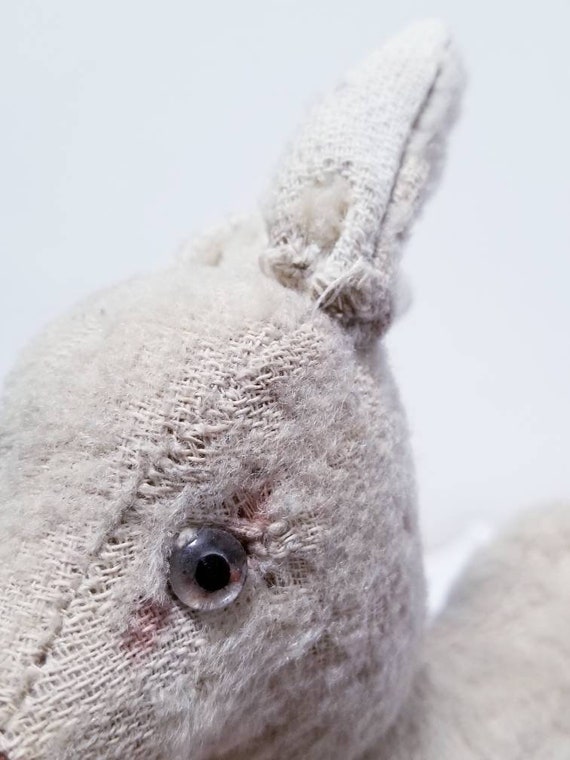 Vintage 1940/50 Deer With Glass Eyes Beloved Worn Soft Toy Rustic