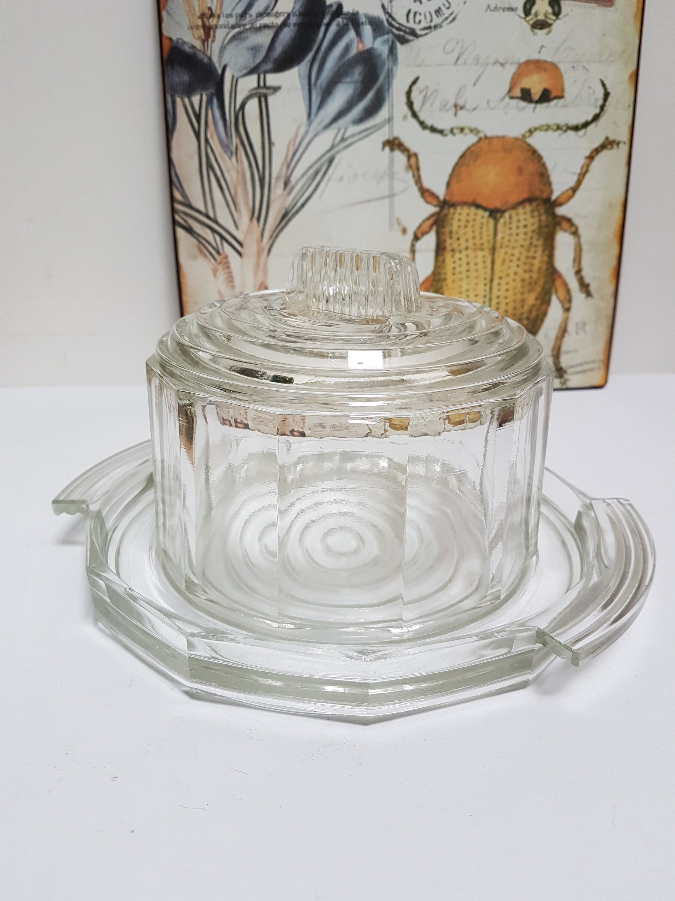 Vintage Français Dôme et Assiette de Fromage en Verre Clair. Gâteau Des Années 1960. Cloche A Fromag