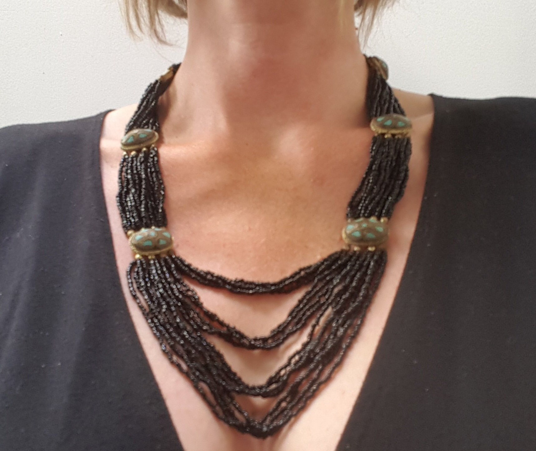 Glass Bead Multi Strand Necklace 
