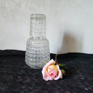 Vintage French 1940s Bedside Water Decanter With Glass Square Pattern