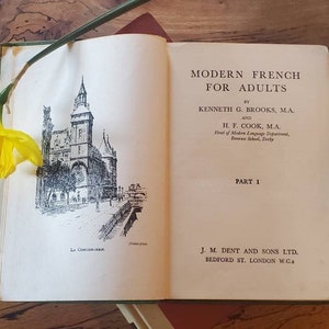 vintage Français moderne pour adultes Partie 1 Brooks & Cook 1957 Edition. Texte anglais et français. Livre éducatif