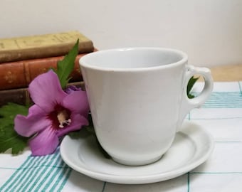 Antique French Bistro Heavy Brulot Coffee Cup From Late 1800s. French Whiteware Espresso Cups Kitchenalia. French Bistro Restaurantware