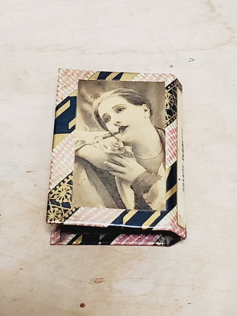 Vintage French Covered Metal 1920s Match Box Case. Etui
