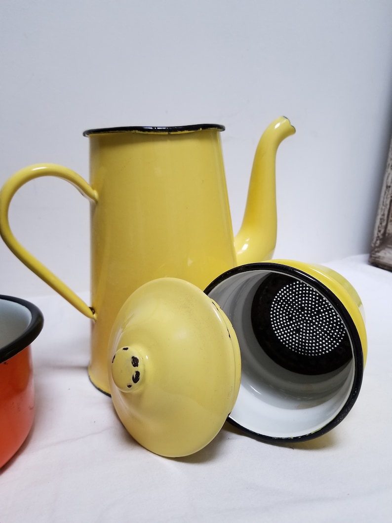 1940s French Enamel Yellow Coffee Maker. French Vintage Etsy