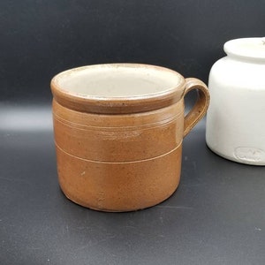 Vintage French Sandstone Confit Pot Size 1. Stoneware Bowl With One Handle. Salt Glazed French Rillettes Or Grease Pot. Rustic Kitchenalia