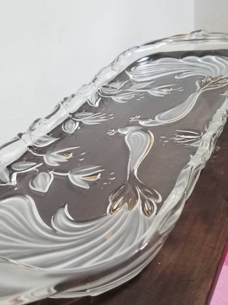 Petit Plateau En Verre Cristal Vintage – Déco Oiseaux Dépolis – Occasion