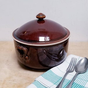 Antique French Faience Soup Tureen: Brown Glazed Terre de Fer Bowl with Lid
