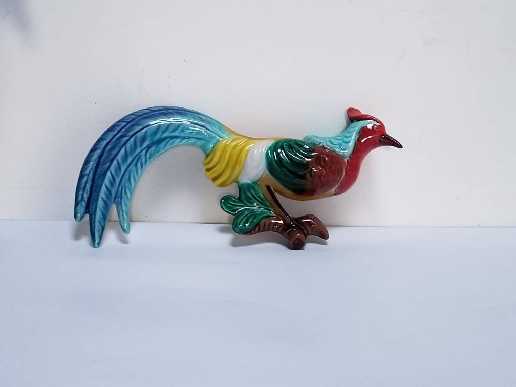 Vintage Vallauris Ceramic Cockeral Par A Furlay. Français Mur en Céramique Hanging Cockeral. Décorat