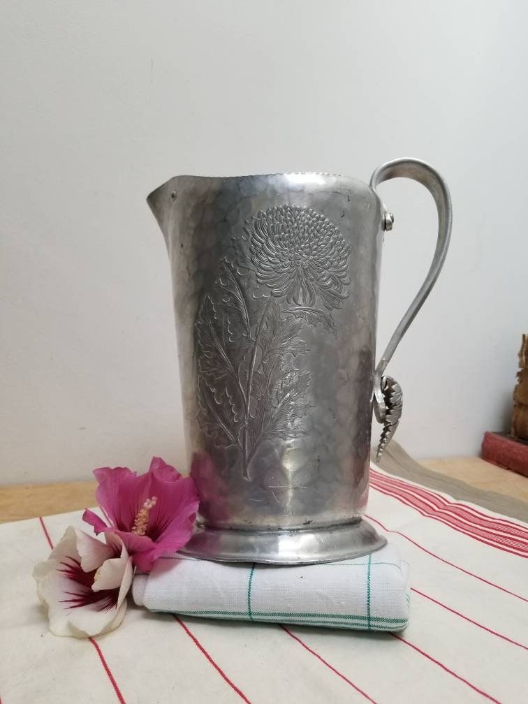 Vintage Des Années 1950 Silverlook Trade Continental Carafe en Aluminium Forgé à La Main avec Concep