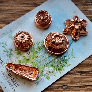 Vintage Set of 5x Alcara Tiny Copper Metal Cake Mould Feves