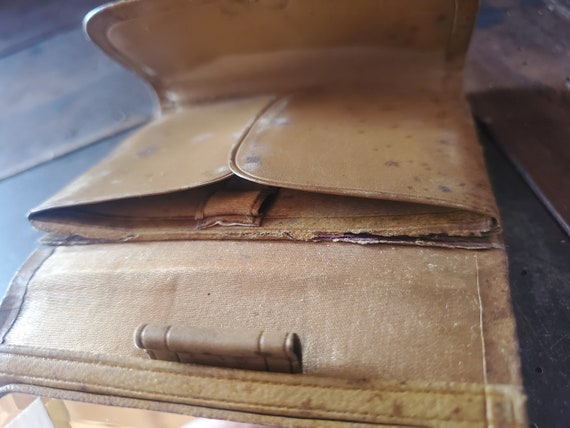 Antique Embossed Leather Purse and Manicure Kit With Button