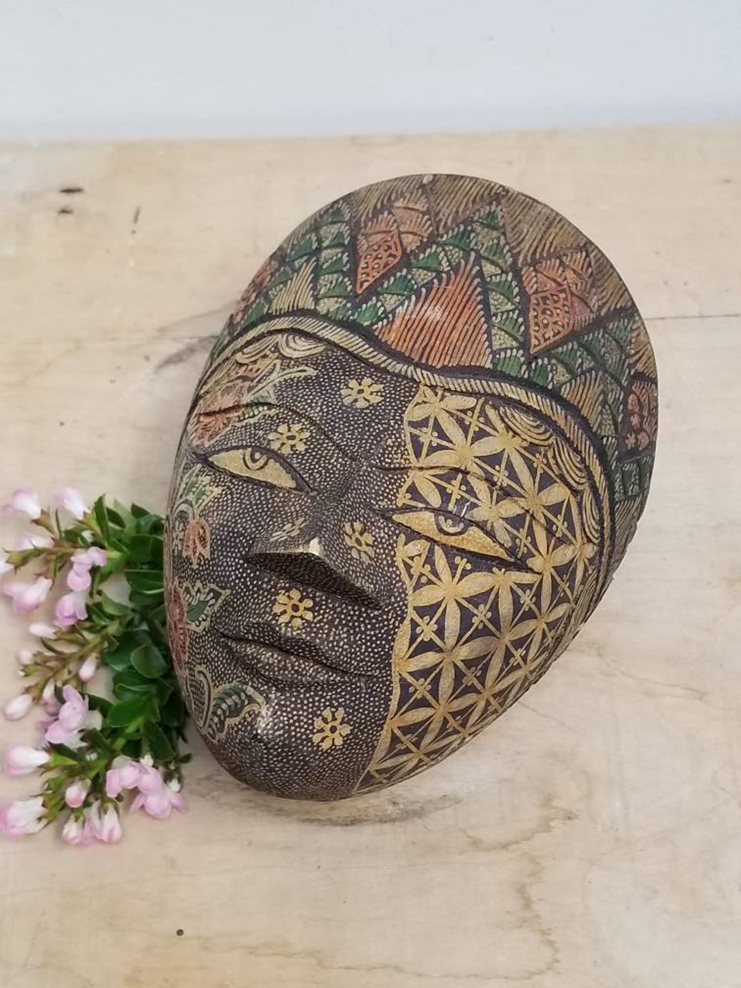 Vintage Wood Batik Topeng Indonesian Mask Box. Hand Decorated and Coloured.  Wooden Box in Shape of Female Head. Rustic Batik Mask Box - Etsy Canada