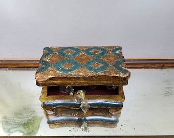 Vintage Florentiner Distressed Blau und Vergoldete Schmuckschatulle