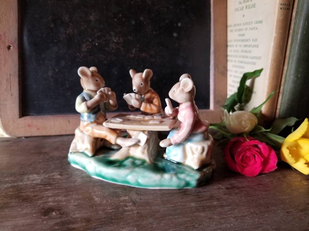Souris Vintage Cartes à Jouer et Tricherie Figurines en Céramique Excentrique Souris Art Collectionn
