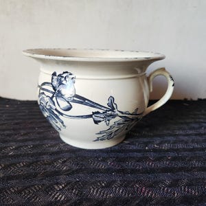 Antique French 1800s HB & Cie Ironstone Chamber Pot: Oxford Black Transferware Bird Planter