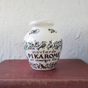 Vintage French Digoin Sarreguemines Pikarome Ceramic 1930s Mustard Pot. Dagousset Mustard Pot With Colour Birds & Flowers