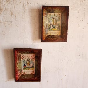 Antique French Religious Shadow Box Art Wall Decoration 19th Century Craft Hobby Art