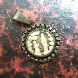 Vintage Lourdes Religious Pendant: Mary and St. Bernadette 3D Image