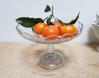 Vintage French Glass Compotier: Mid-Century Modern Fruit Bowl