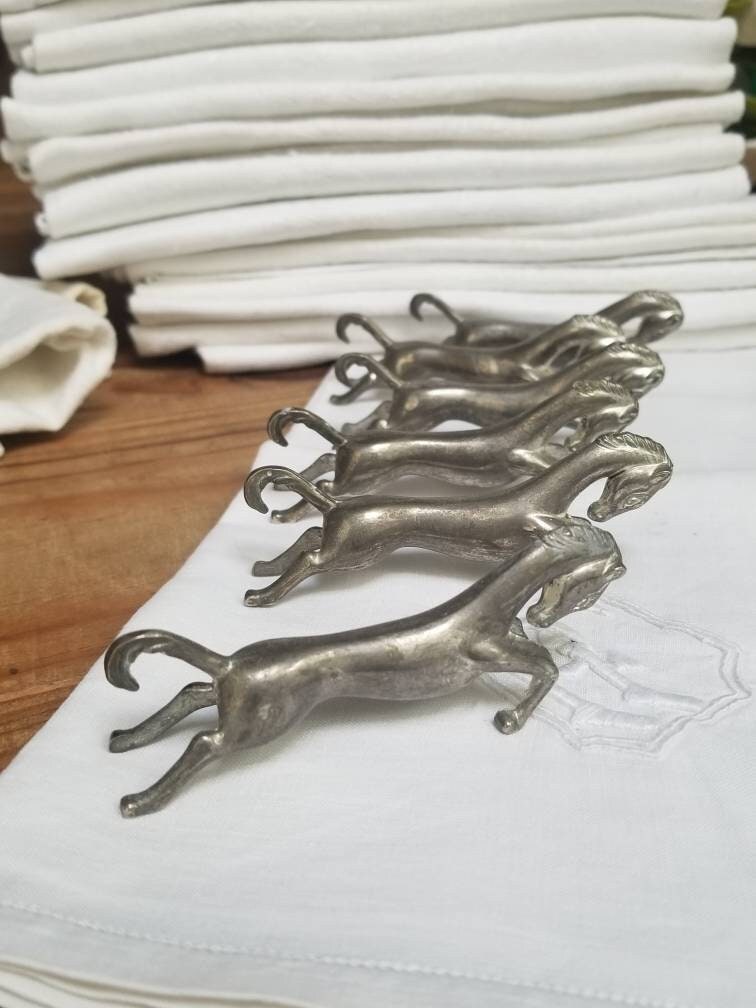 Repose-Couteaux Vintage Français Silver Horse. Ensemble de 5 Repose-Couteaux Novelty, Repose-Baguett