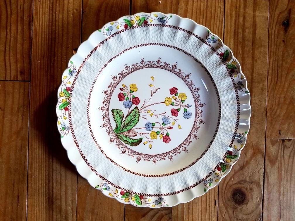 Assiette à Salade en Grès Anglais Vintage Par Copeland Spodes Cowslip' Design Floral Coloré.