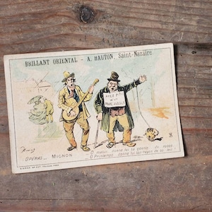 Vintage französische Ephemera Werbekarte für brilliante orientalische Bodenpolitur. Lithographie Bild Paris.