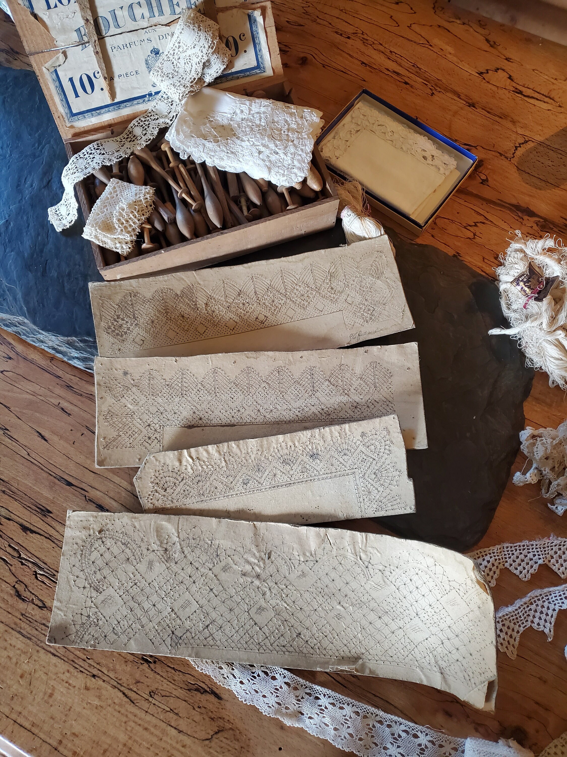 Antique French Needle Lace Makers Pattern Cards 1800s Dress Making Hand Drawn Pattern
