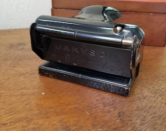 Vintage JAKYSON Paper Hole Punch 1950s Black Metal Vintage OfficeWare. Metal Paper Puncher. 1950s Industrial Style Bureau