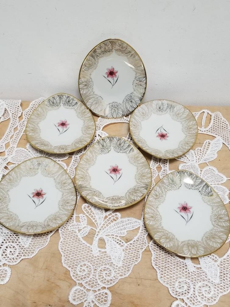 Vintage 6x German Bavaria Elfenbein Porzellan Petite Larme Petit Four Plats, Assiettes de Collation 