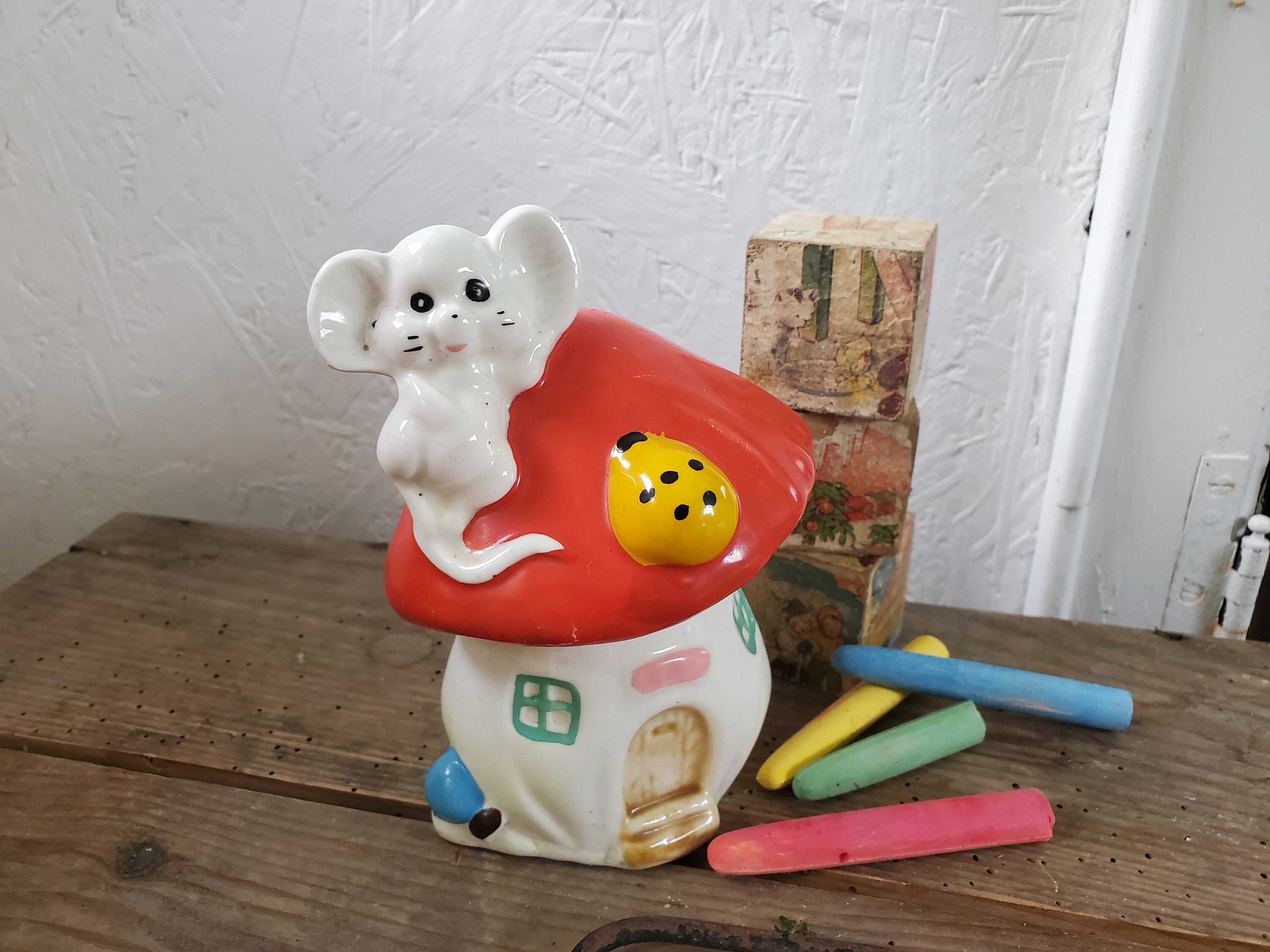 Vintage Kitsch Japanese Ceramic Mushroom Money Box. Home Decoration