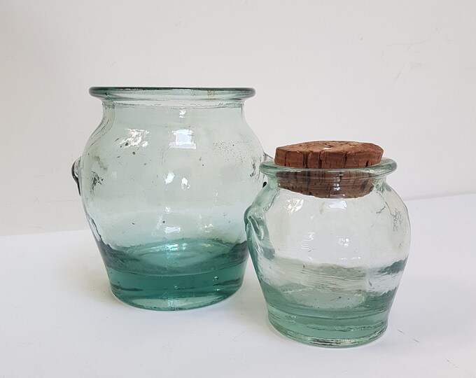 Pair of Glass Jars. Heavy Vintage Glass Pots One With Cork. Etsy