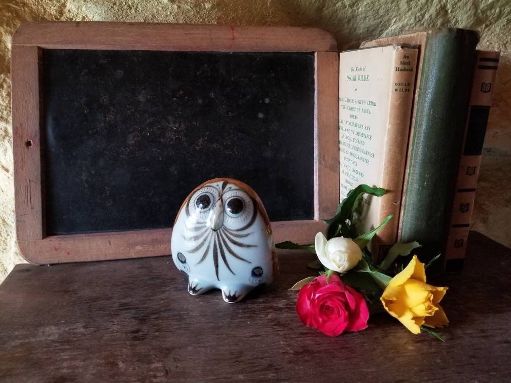 Vintage Mexicain Tonala El Palomar' Céramique Folk Art Owl avec Un Design d'oiseau sur Le Dos Dans L