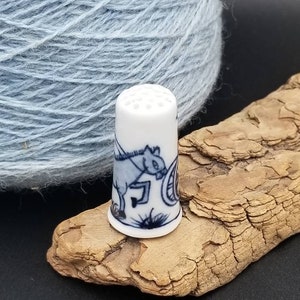Vintage Dutch Delft Porcelain Horse and Carriage Blue Painted White Thimble