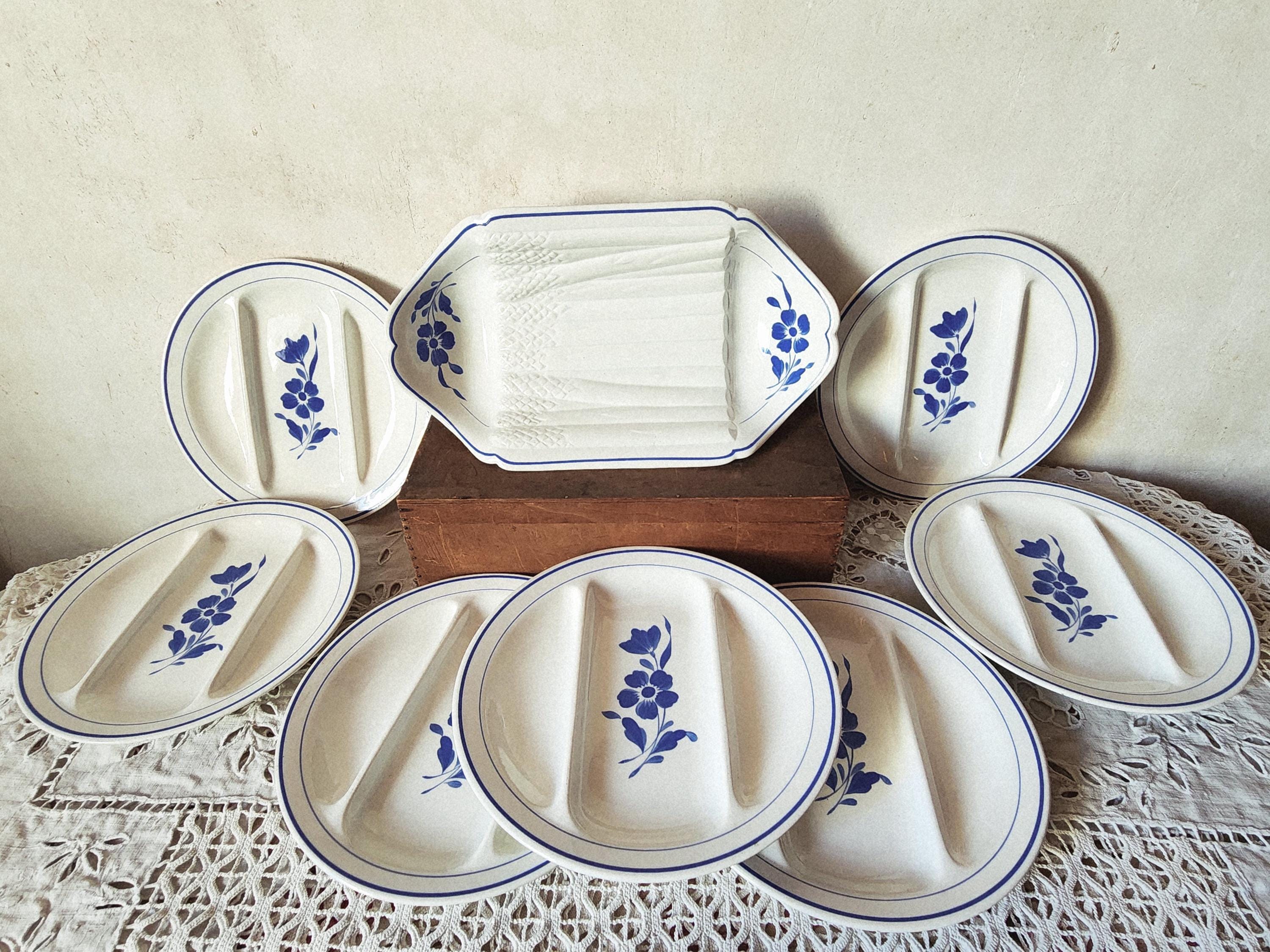 Salins ポピー　プレート ブルーグリーン　アイボリー　フランス Salins Les Bains - Etsy