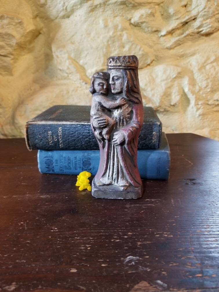 Vintage Français Statue Sculptée en Pierre de Marie et Jésus