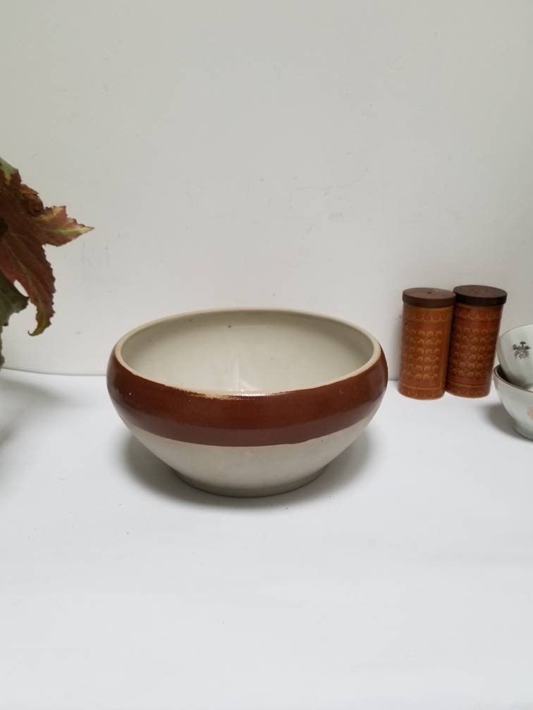 Vintage Français Digoin Grespots Mixing Bowl Taille 4. Bol en Grès. Brown Rim Bowl. Ustensiles de Cu