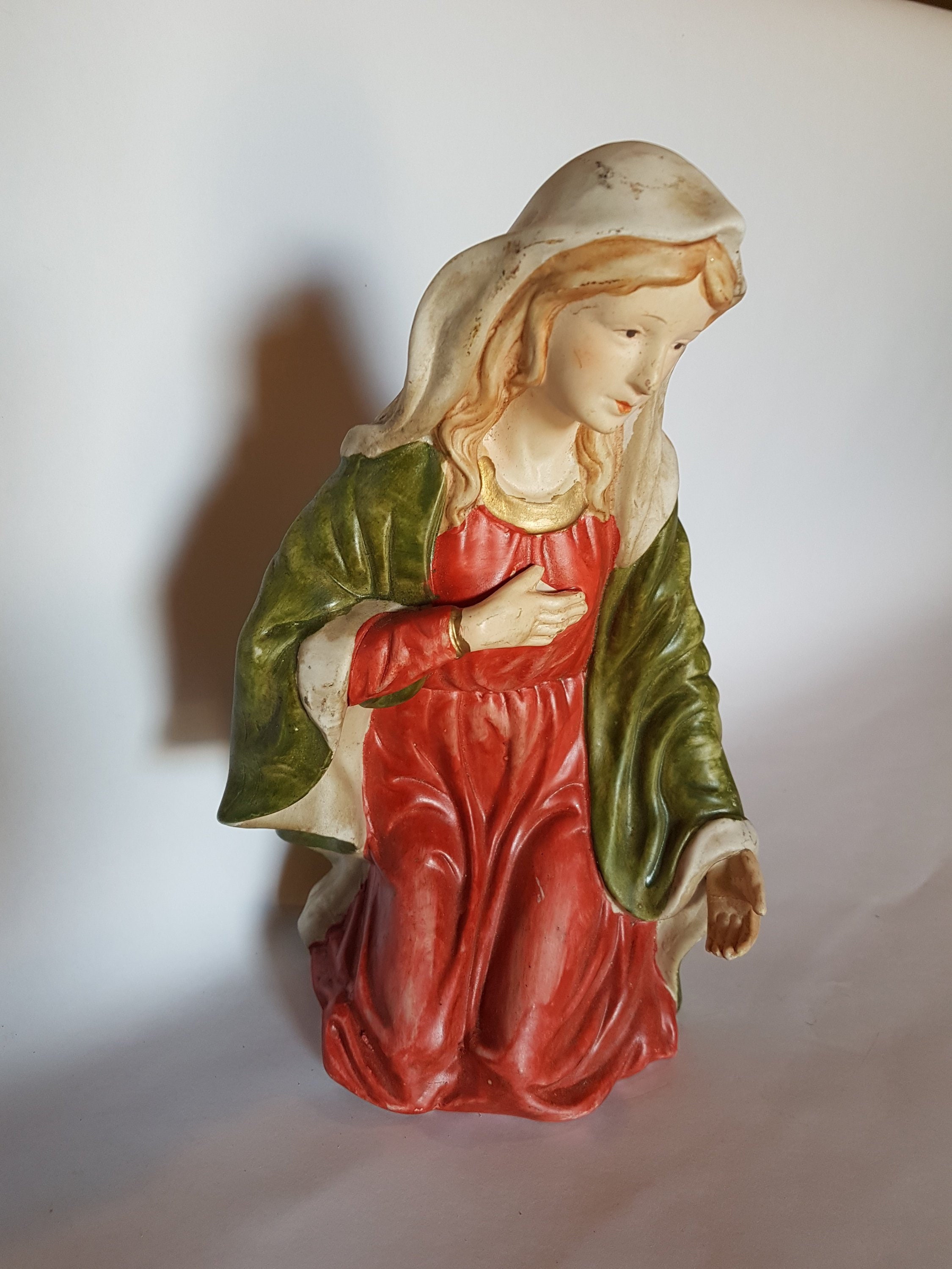 Français Statue Vintage de Marie. Figurine Grande et Peinte à La Main. Nativité Statue Religieuse Fr