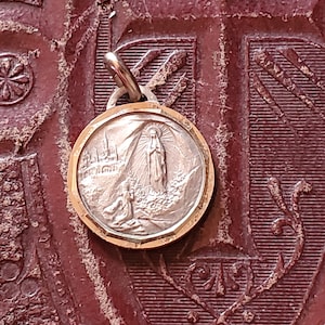Vintage French Religious Pendant: The Visitation of Lourdes, St. Bernadette