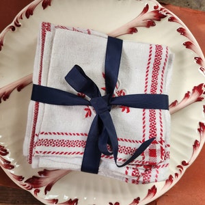 Antika franska 6x monogrammerade MB & CB bomullsservetter röda broderisömmar