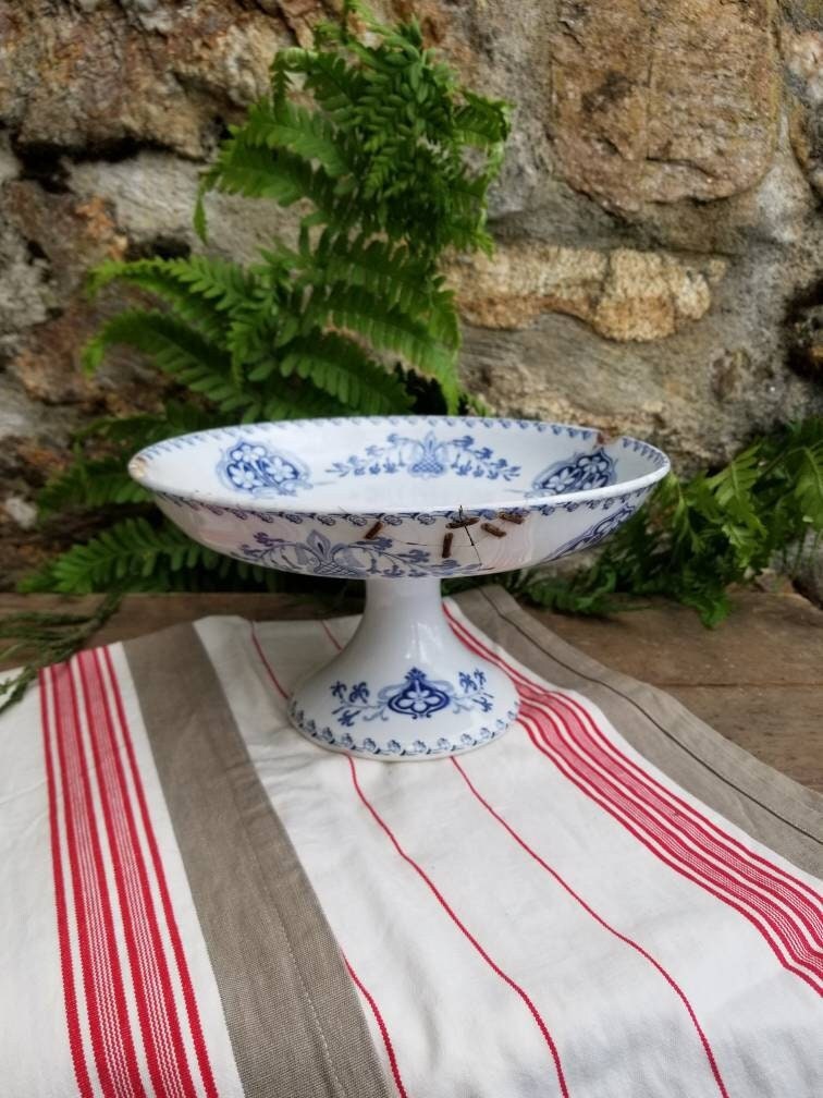 Antique Des Années 1800 Stapled Français Faiencerie de Kg Lunéville. Décoration Sébastopol Fleurs Bl