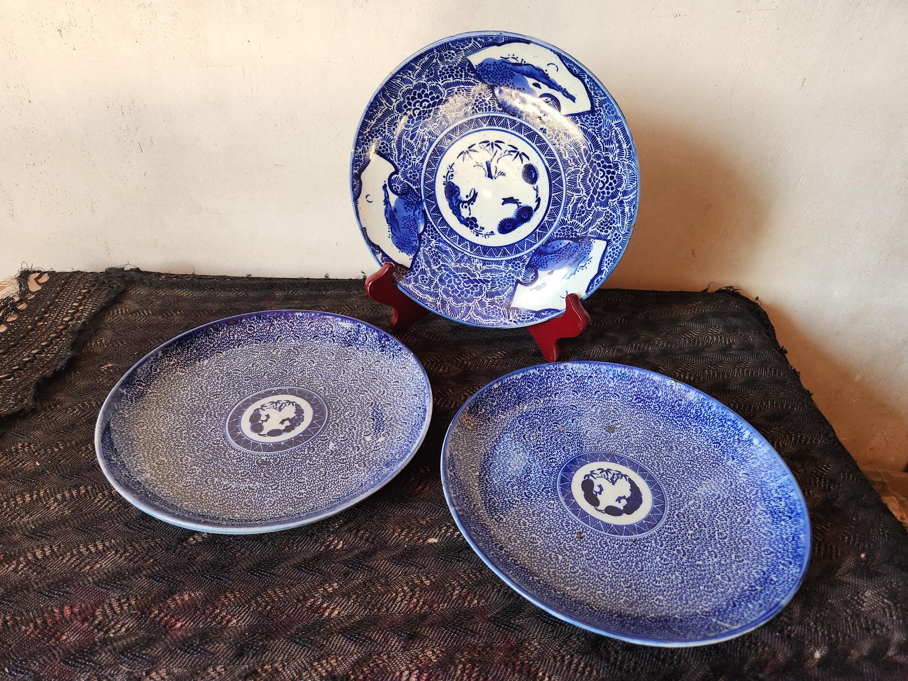 アンティーク Antique Japanese Imari Porcelain Plates Hand Painted Cobalt Blue
