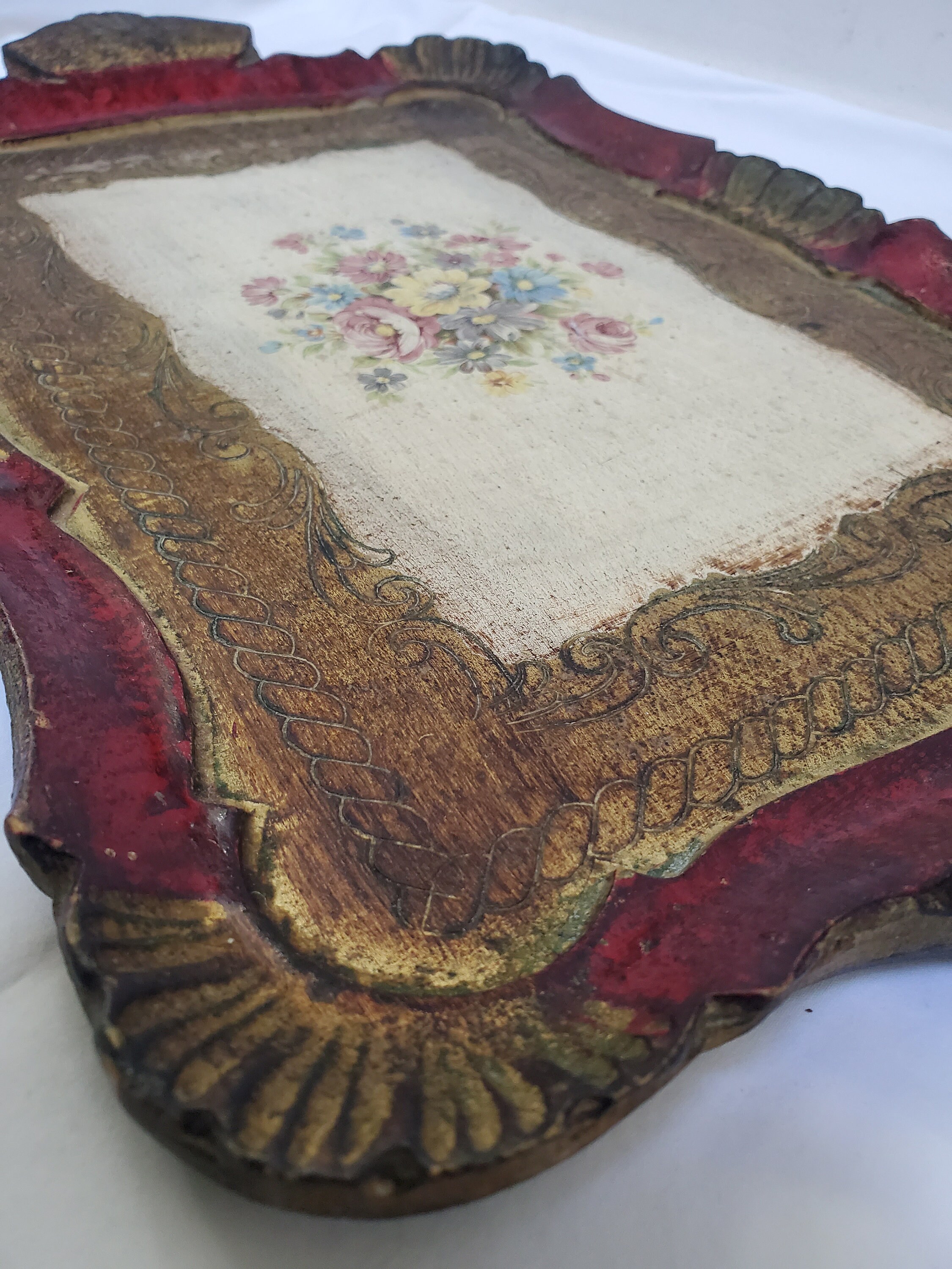 Lot De 2 Plateaux Florentins Anciens - L Caglieri - Bois Peint - Italie Années 60-70
