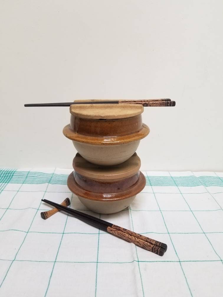 Grès Japonais Vintage Yokogawa Station Ekiben Bento Bowl. Grands Bols en Grès avec Couvercles Ensemb