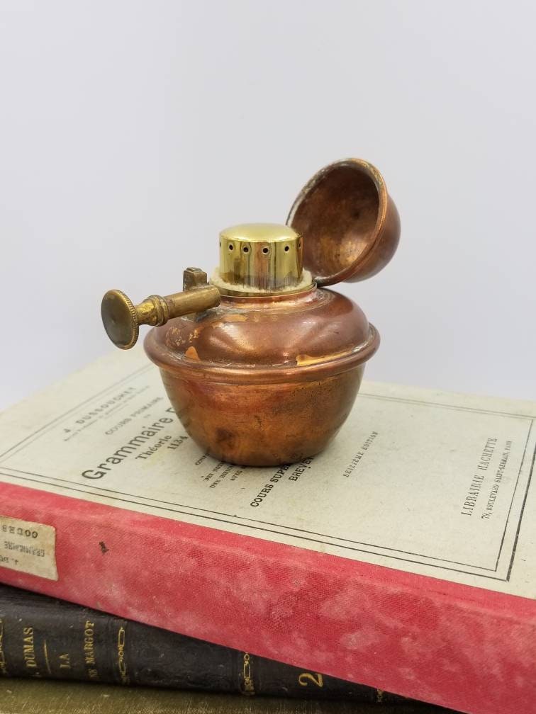 vintage français rustique cuivre essence lampe partie d'une lanterne nautique marque "v'