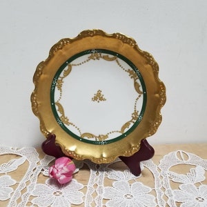 Vintage French Limoges Plate Rococo Style Scallop Edge Gold Bordered And Floral Detail Decorative Gold Plate. Elegant Gold Rococo Plate