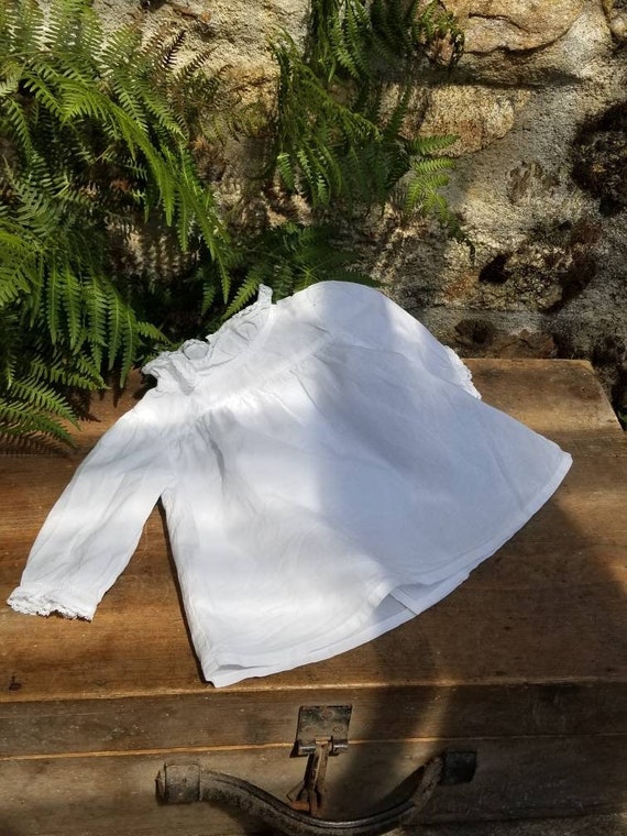 Vintage French Fine White Linen Smock Cotton New B