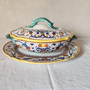 Vintage Italian Deruta Colourful Hand Painted Majolica Serving Bowl & Plate